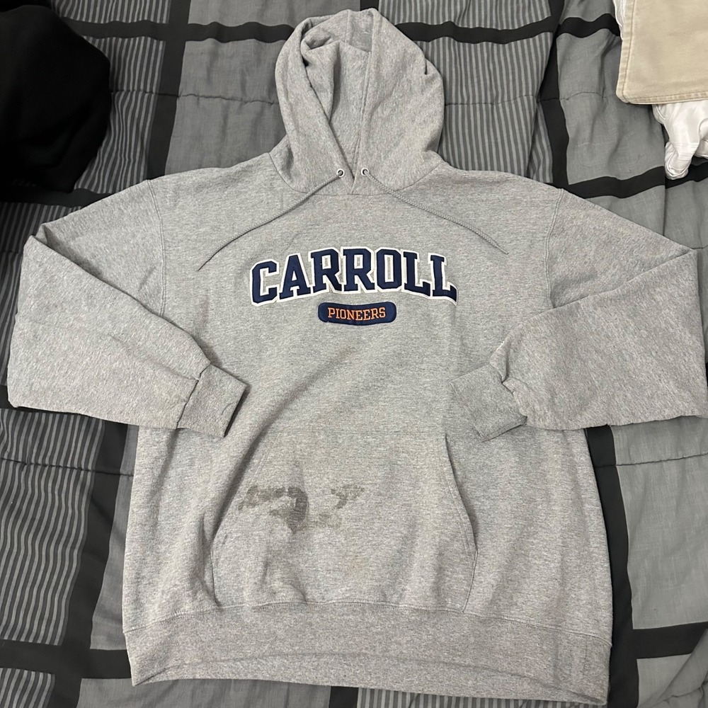 Vintage Carroll College Pioneers Sweatshirt Hoodie Size Large heather gray